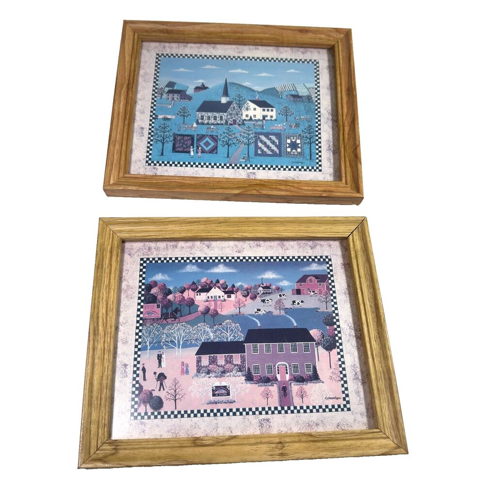 Colleen Sgroi Country Meadows Inn Framed Art Print VTG Americana Folk Art 9.5x11